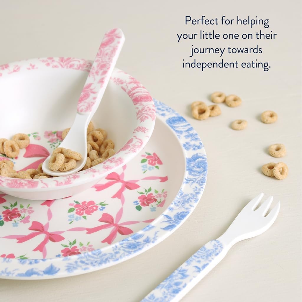 image:imageItzy Ritzy Kids Dinnerware Set Toddler Mealtime Dining Set for Ages 6 Months with Melamine Plate Bowl Fork amp Spoon Dishwasher Safe Baby Feeding Set For Independent Eating Ribbons amp RosesRibbons Roses