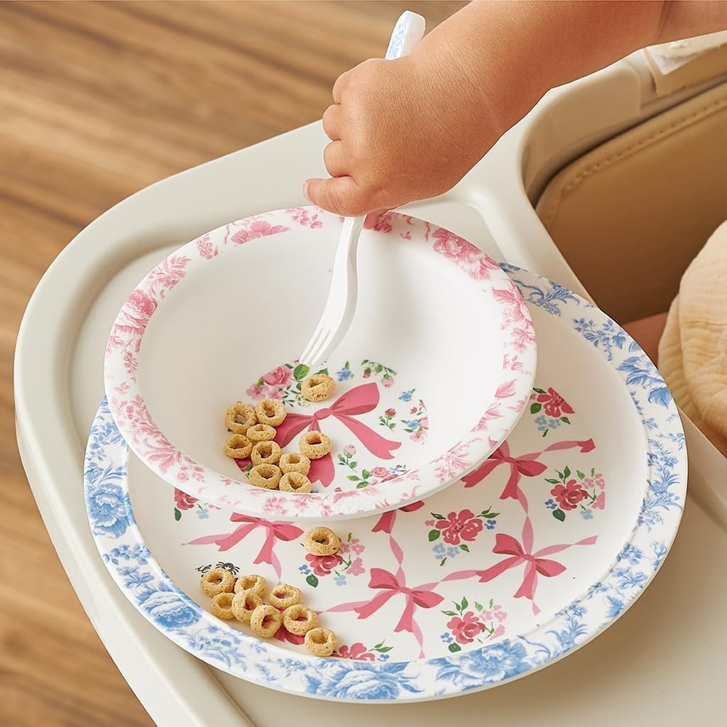 image:imageItzy Ritzy Kids Dinnerware Set Toddler Mealtime Dining Set for Ages 6 Months with Melamine Plate Bowl Fork amp Spoon Dishwasher Safe Baby Feeding Set For Independent Eating Ribbons amp RosesRibbons Roses