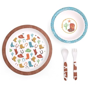image:imageItzy Ritzy Kids Dinnerware Set  Toddler Mealtime Dining Set for Ages 6 Months with Melamine Plate Bowl Fork amp Spoon  Dishwasher Safe Baby Feeding Set For Independent Eating Ribbons amp RosesWestern