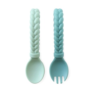 image:imageItzy Ritzy Silicone Spoon amp Fork Set Baby Utensil Set Features A Fork and Spoon with Looped Braided Handles Made of 100 Food Grade Silicone amp BPAFree Ages 6 Months and Up Blue Pack of 2Mint