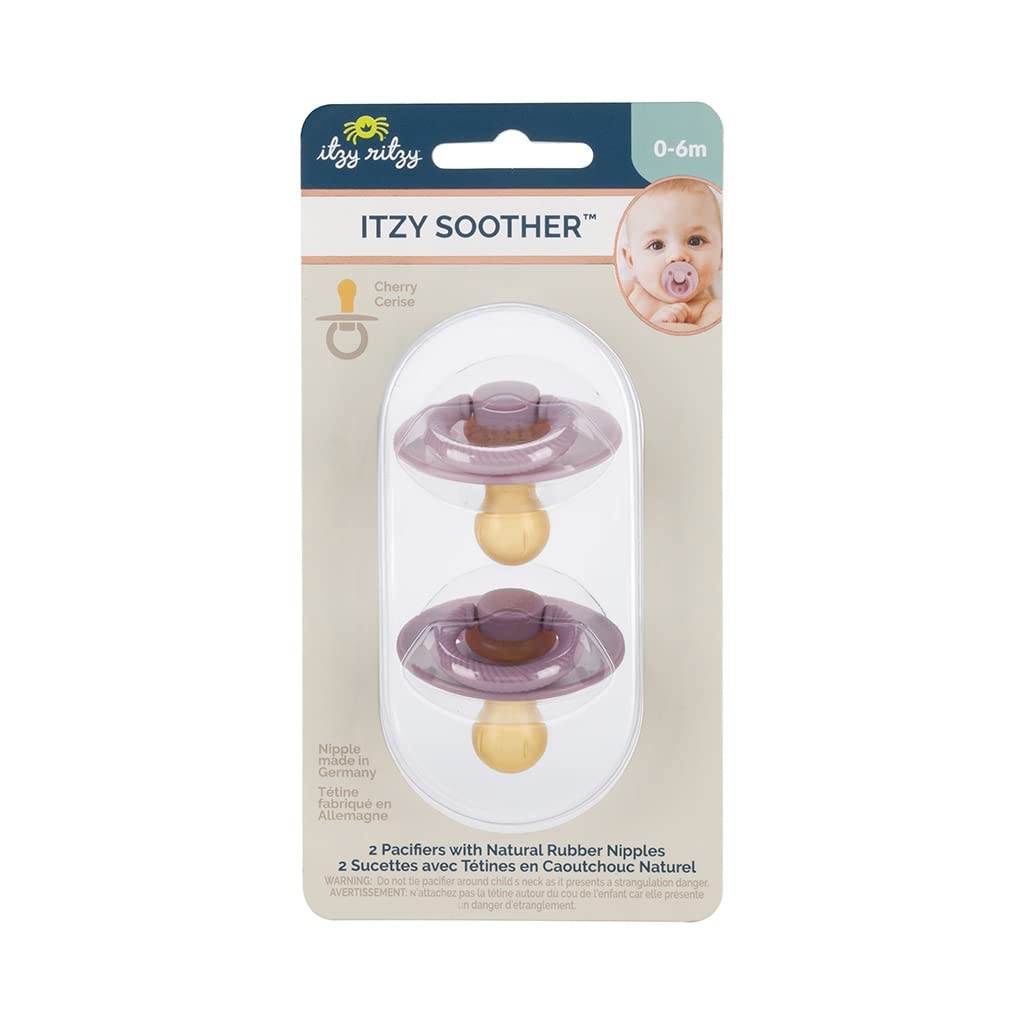 image:imageItzy Ritzy Natural Rubber Pacifiers Set of 2 Natural Rubber Newborn Pacifiers with CherryShaped Nipple amp Large Air Holes for Added Safety Set of 2 in Orchid amp Lilac Ages 0 6 Months