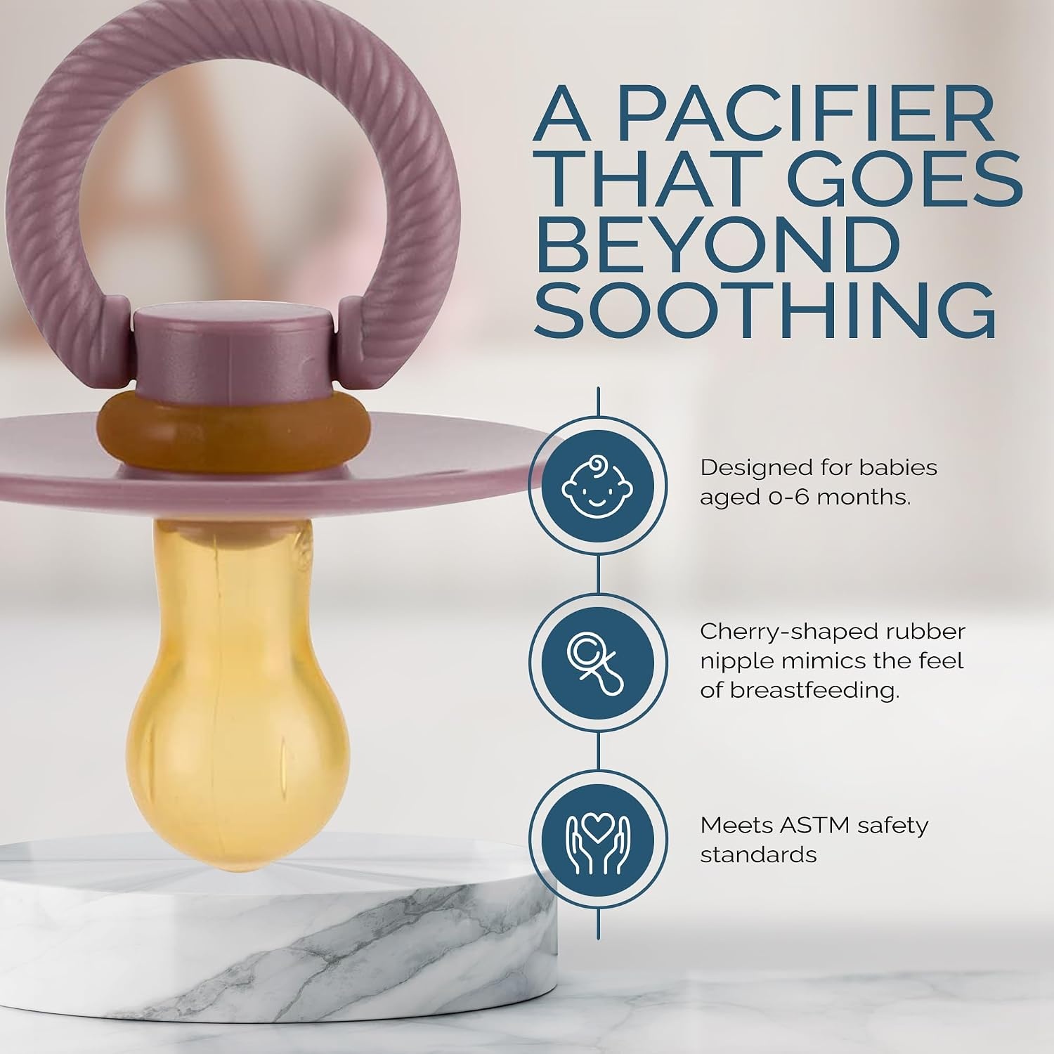 image:imageItzy Ritzy Natural Rubber Pacifiers Set of 2 Natural Rubber Newborn Pacifiers with CherryShaped Nipple amp Large Air Holes for Added Safety Set of 2 in Orchid amp Lilac Ages 0 6 Months
