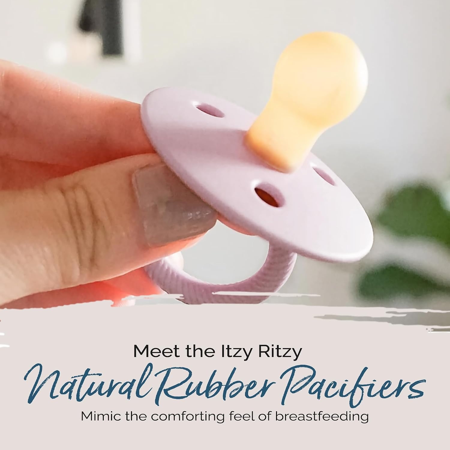 image:imageItzy Ritzy Natural Rubber Pacifiers Set of 2 Natural Rubber Newborn Pacifiers with CherryShaped Nipple amp Large Air Holes for Added Safety Set of 2 in Orchid amp Lilac Ages 0 6 Months