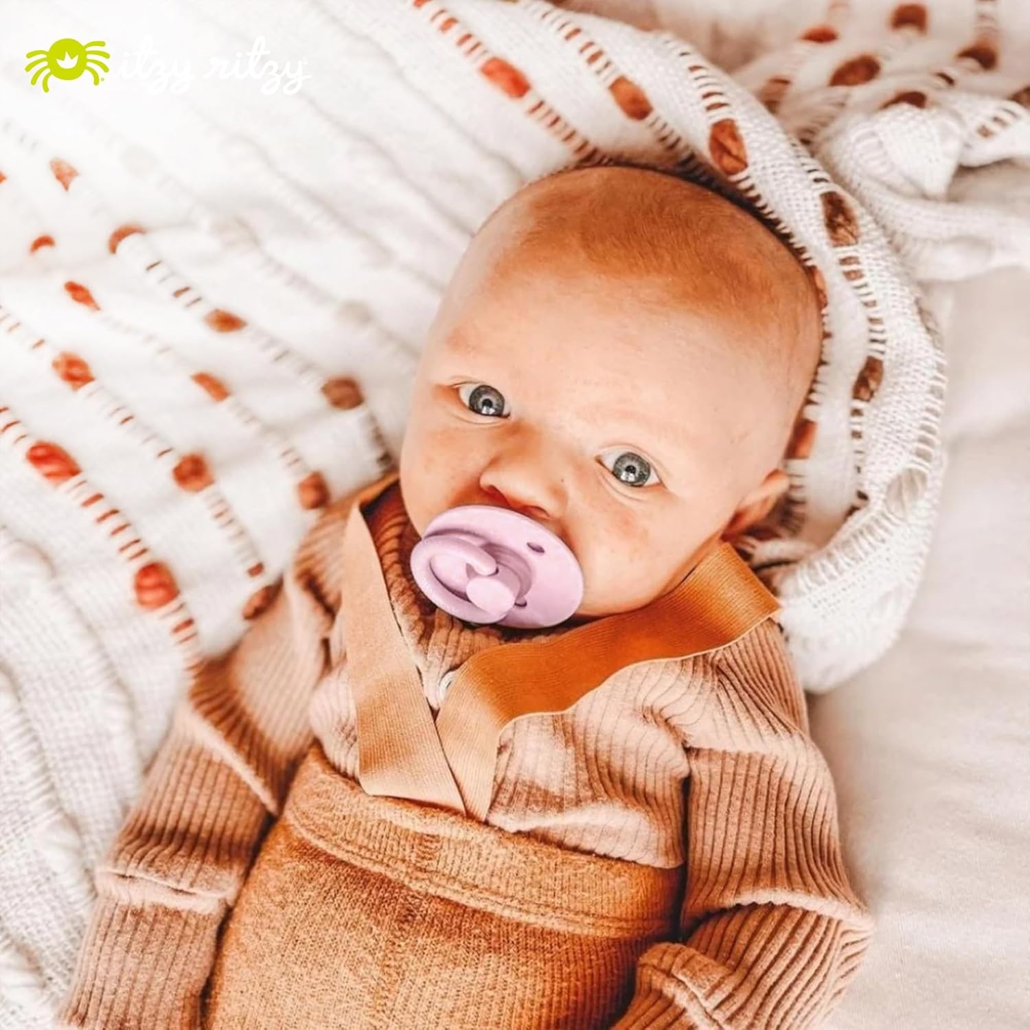 image:imageItzy Ritzy Natural Rubber Pacifiers Set of 2 Natural Rubber Newborn Pacifiers with CherryShaped Nipple amp Large Air Holes for Added Safety Set of 2 in Orchid amp Lilac Ages 0 6 Months