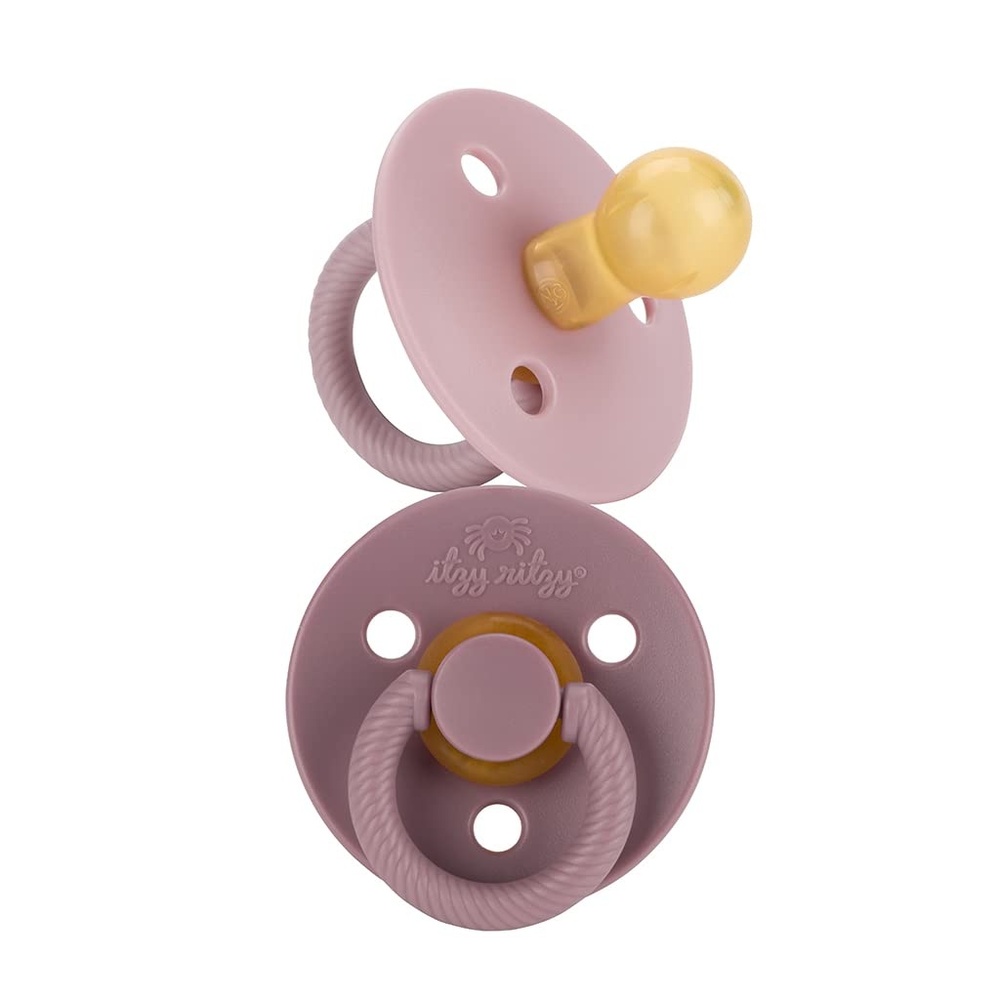 image:imageItzy Ritzy Natural Rubber Pacifiers Set of 2 Natural Rubber Newborn Pacifiers with CherryShaped Nipple amp Large Air Holes for Added Safety Set of 2 in Orchid amp Lilac Ages 0 6 Months