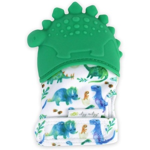 image:imageItzy Ritzy Silicone Teething Mitt  Soothing Infant Teething Mitten with Adjustable Strap Crinkle Sound amp Textured Silicone to Soothe Sore amp Swollen Gums  for Ages 3 Months amp Up Teal DinosaurGreen Dinosaur