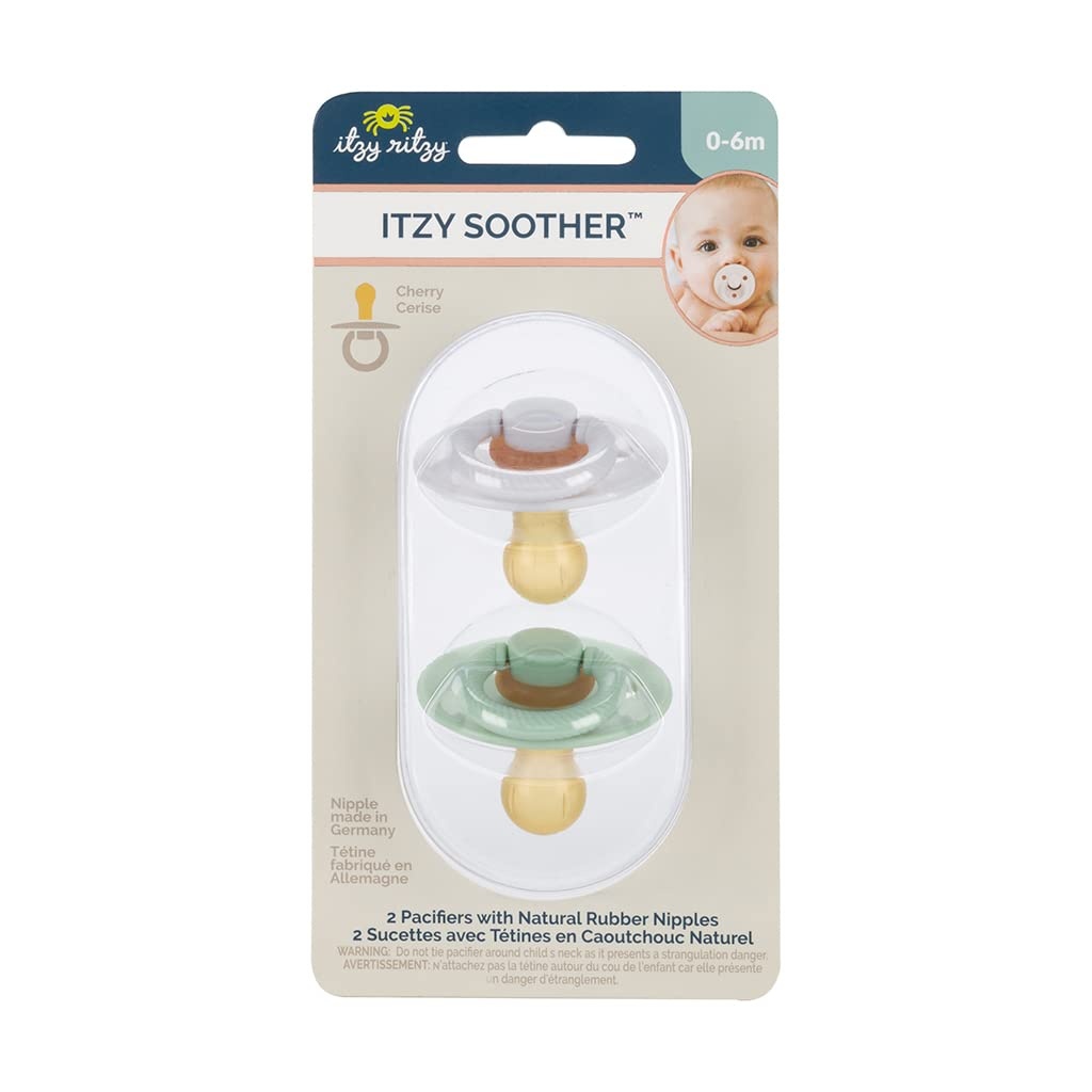 image:imageItzy Ritzy Natural Rubber Pacifiers Set of 2 Natural Rubber Newborn Pacifiers with CherryShaped Nipple amp Large Air Holes for Added Safety Set of 2 in Mint amp White Ages 0 6 Months
