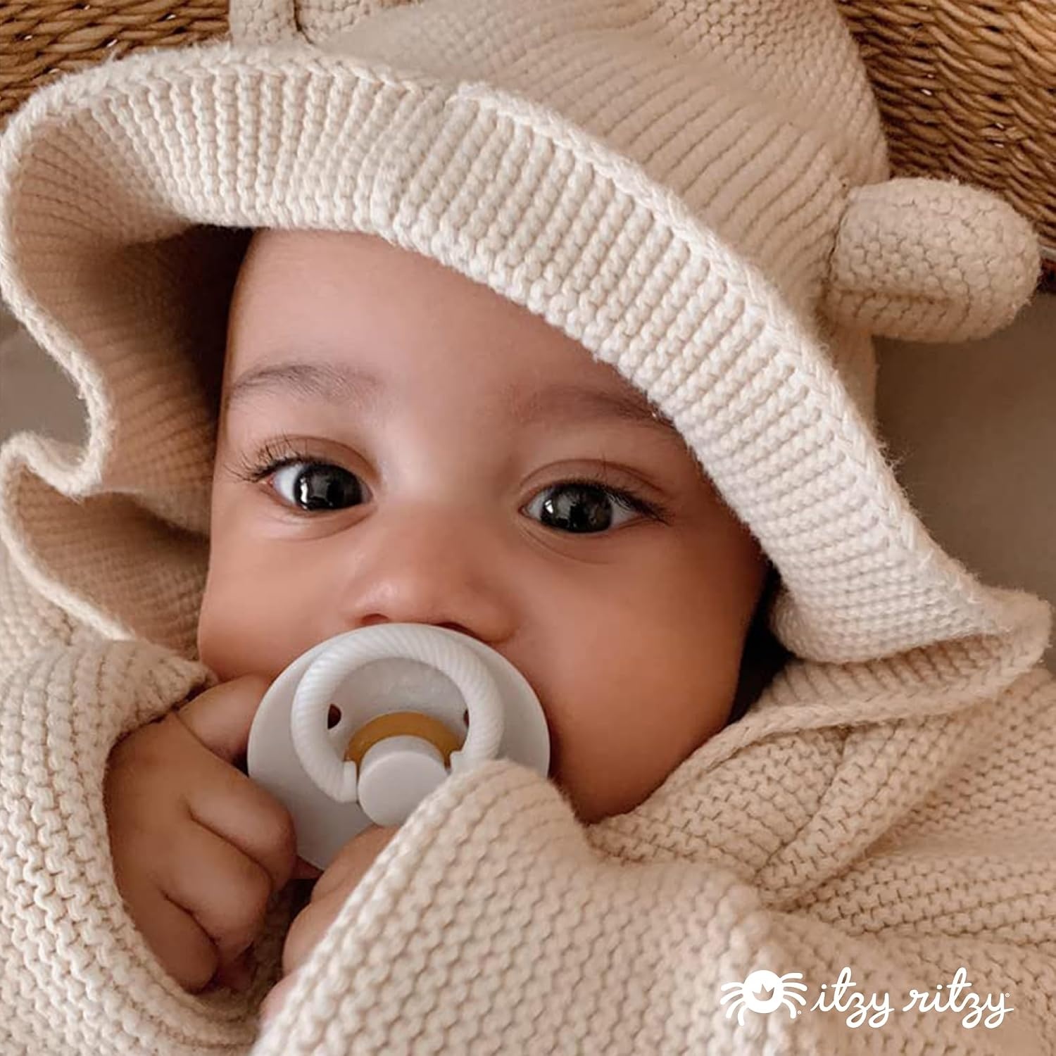 image:imageItzy Ritzy Natural Rubber Pacifiers Set of 2 Natural Rubber Newborn Pacifiers with CherryShaped Nipple amp Large Air Holes for Added Safety Set of 2 in Mint amp White Ages 0 6 Months