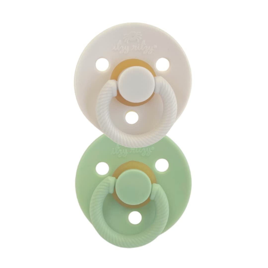 image:imageItzy Ritzy Natural Rubber Pacifiers Set of 2 Natural Rubber Newborn Pacifiers with CherryShaped Nipple amp Large Air Holes for Added Safety Set of 2 in Mint amp White Ages 0 6 Months
