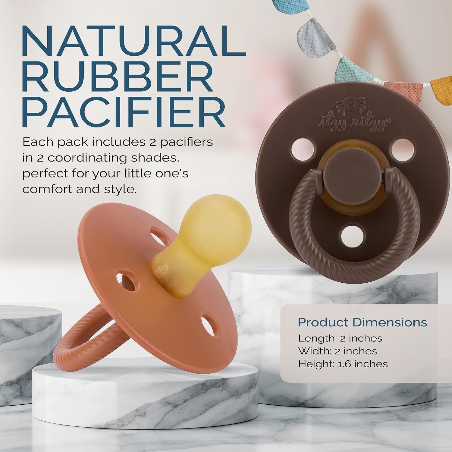 image:imageItzy Ritzy Natural Rubber Pacifiers Set of 2 Natural Rubber Newborn Pacifiers with CherryShaped Nipple amp Large Air Holes for Added Safety Set of 2 in Chocolate amp Caramel Ages 0 6 Months