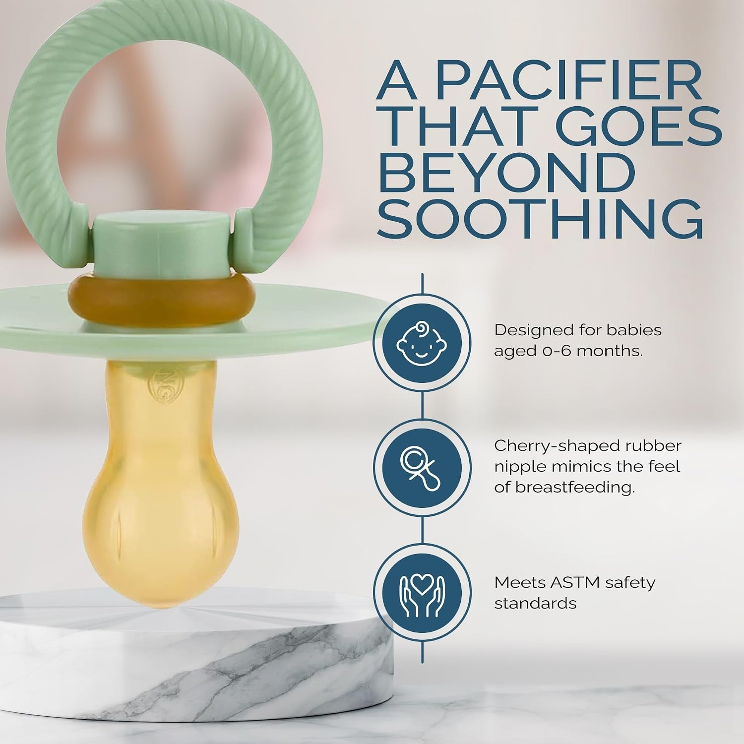 image:imageItzy Ritzy Natural Rubber Pacifiers Set of 2 Natural Rubber Newborn Pacifiers with CherryShaped Nipple amp Large Air Holes for Added Safety Set of 2 in Mint amp White Ages 0 6 Months