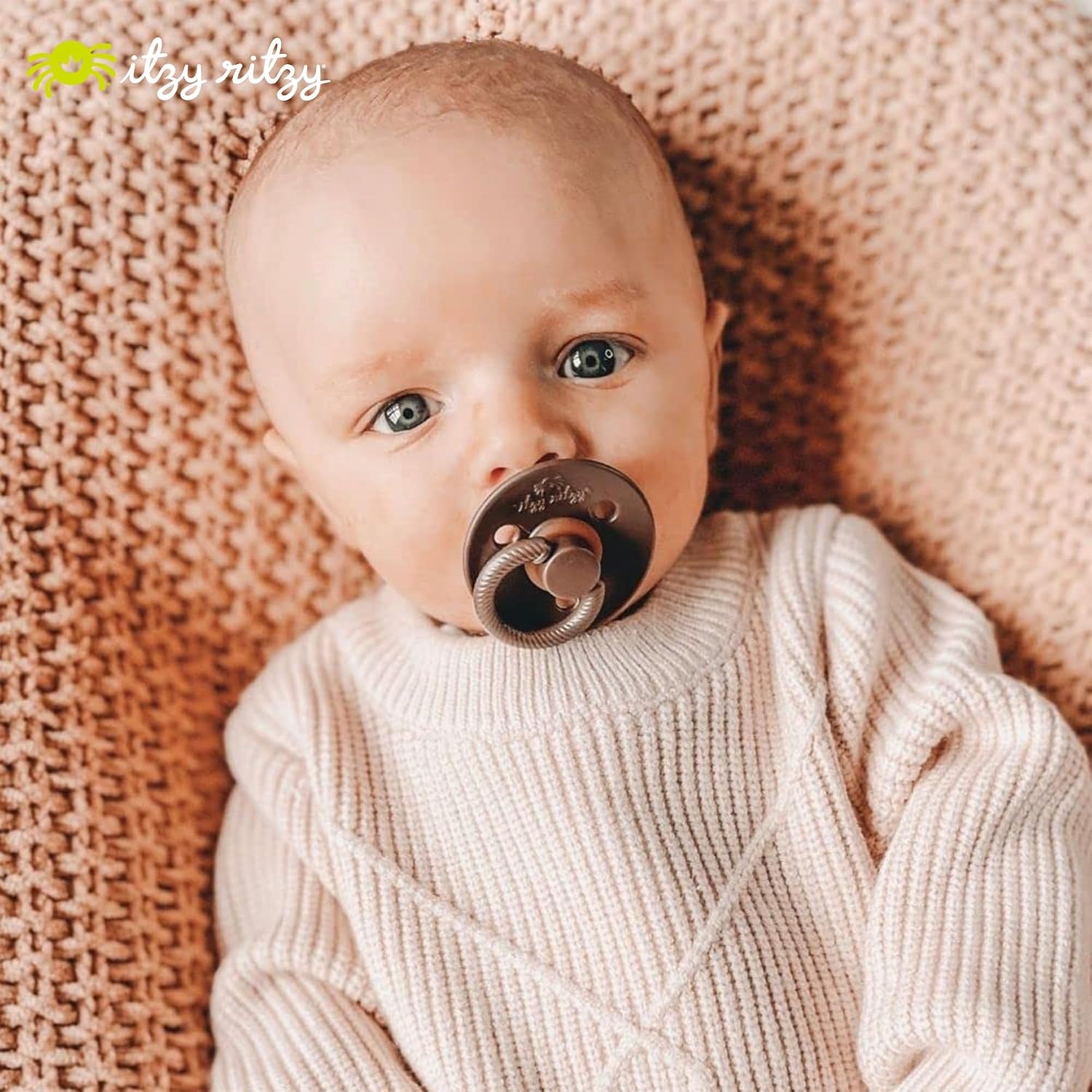 image:imageItzy Ritzy Natural Rubber Pacifiers Set of 2 Natural Rubber Newborn Pacifiers with CherryShaped Nipple amp Large Air Holes for Added Safety Set of 2 in Chocolate amp Caramel Ages 0 6 Months