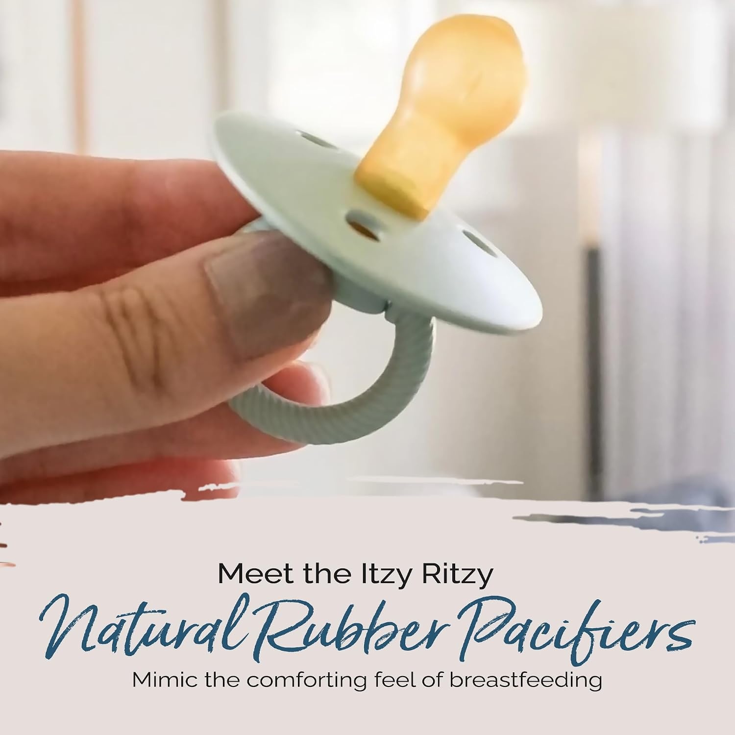 image:imageItzy Ritzy Natural Rubber Pacifiers Set of 2 Natural Rubber Newborn Pacifiers with CherryShaped Nipple amp Large Air Holes for Added Safety Set of 2 in Mint amp White Ages 0 6 Months